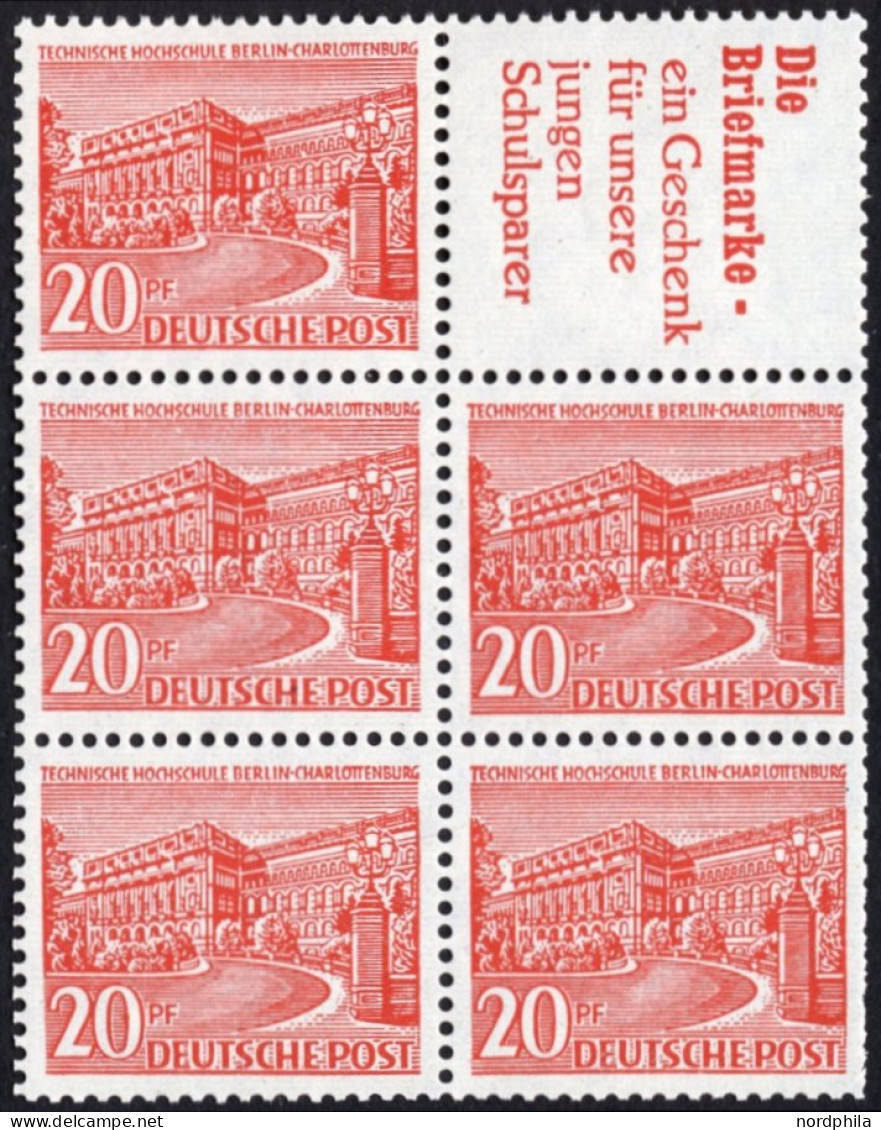 ZUSAMMENDRUCKE H-Bl. 5 , 1952, Heftchenblatt 20 Pf. Bauten, Ohne Rand, Heftchenzähnung, Pracht, Mi. 180.- - Zusammendrucke