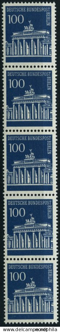 ROLLENMARKEN 290R , 1967, 100 Pf. Brandenburger Tor Im Fünferstreifen, Pracht, Mi. 90.- - Rolstempels