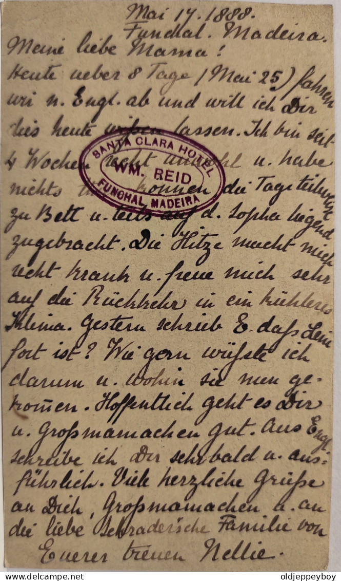 1888 SANTA CLARA HOTEL FUNCHAL MADEIRA TO JENA GERMANY CARTE POSTAL COVER POSTAL STATIONERY - Lettres & Documents