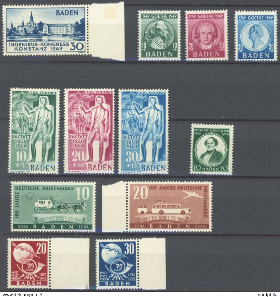 BADEN 46I-57 , 1949, Konstanz I - UPU, 12 Postfrische Prachtwerte, Mi. 161.50 - Otros & Sin Clasificación