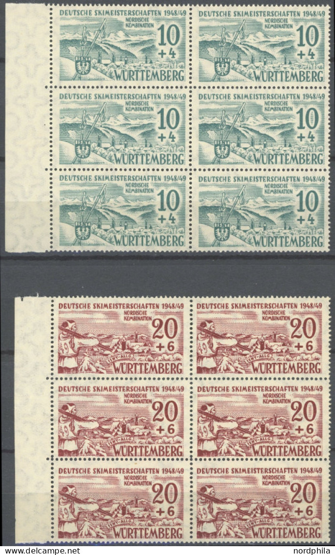 WÜRTTEMBERG 38/9y , 1949, Skimeisterschaften, Waagerechte Gummiriffelung, Je Im Randsechserblock, Postfrisch, Pracht, Mi - Otros & Sin Clasificación