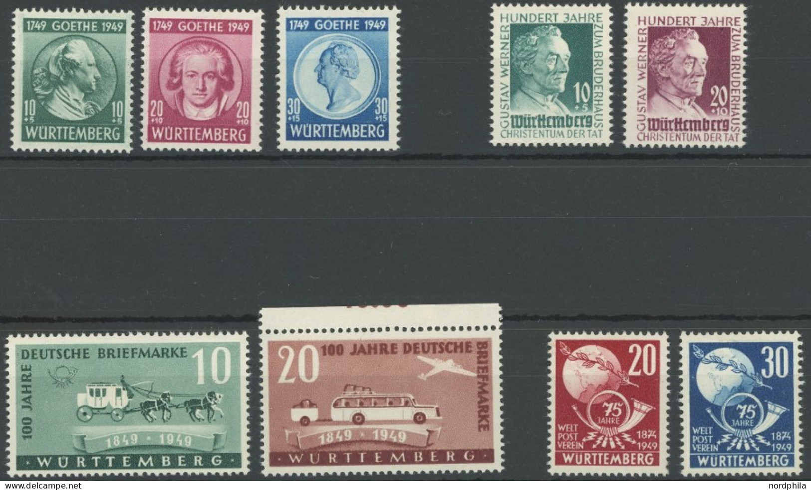 WÜRTTEMBERG 44-52 , 1949, 4 Postfrische Prachtsätze, Mi. 91.- - Otros & Sin Clasificación