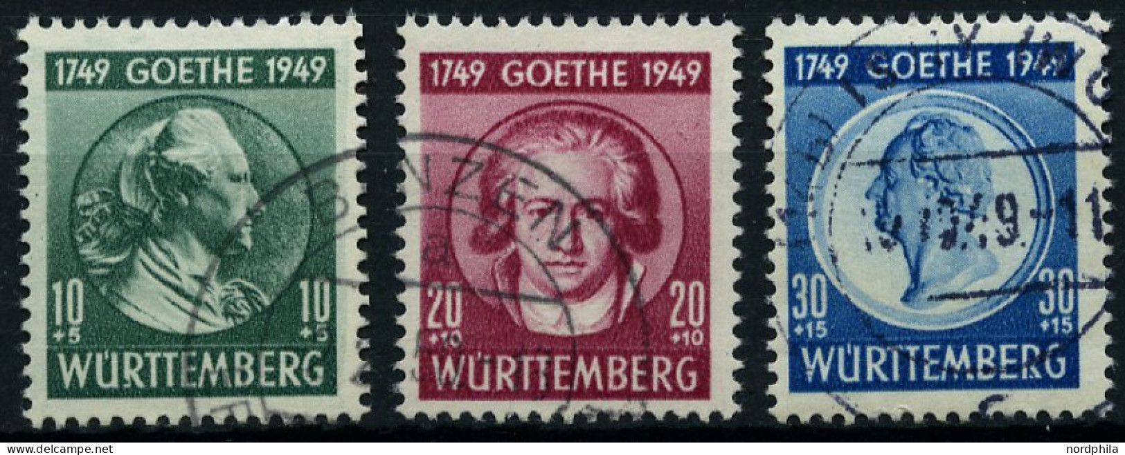 WÜRTTEMBERG 44-46 O, 1949, Goethe, Prachtsatz, Gepr. Schlegel, Mi. 110.- - Autres & Non Classés