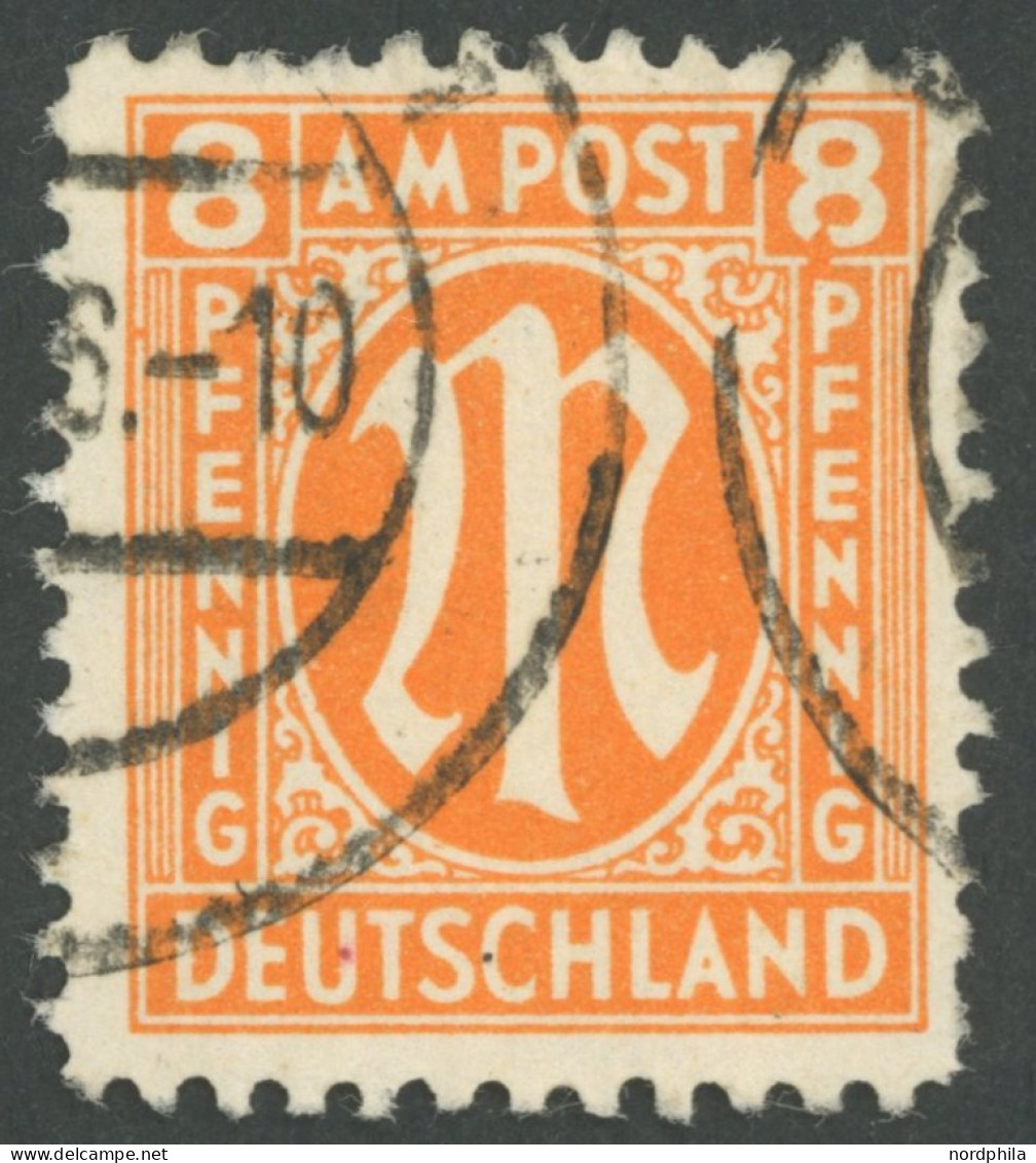 AMERIK. U. BRITISCHE ZONE 21DI O, 1945, 8 Pf. Rötlichorange, Gezähnt L 111/2, Mit Abart 8 Unten Offen, Leichte Zahnmänge - Andere & Zonder Classificatie