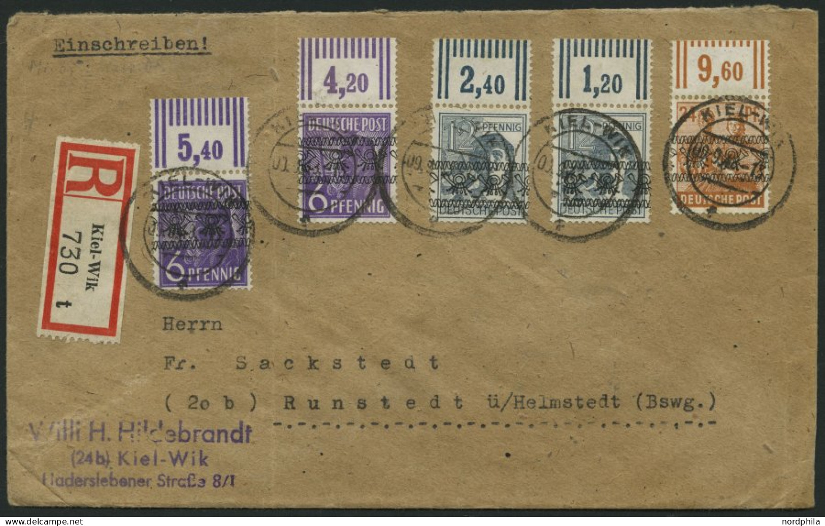 AMERIK. U. BRITISCHE ZONE 37,49,44I WOR BRIEF, 1948, 6 Pf. (2x), 12 Pf. (2x) Und 24 Pf. Bandaufdruck, Alle Walzendruck,  - Otros & Sin Clasificación