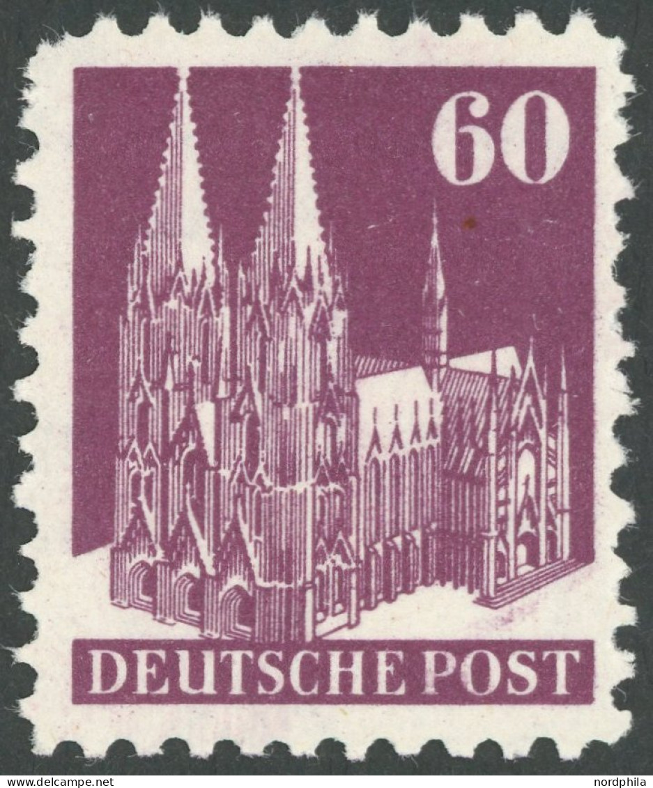 AMERIK. U. BRITISCHE ZONE 93IIIaWB , 1949, 60 Pf. Dunkelbraunlila, Type III, Wz. 1W, Gezähnt L 11, Postfrisch, üblich Ge - Sonstige & Ohne Zuordnung