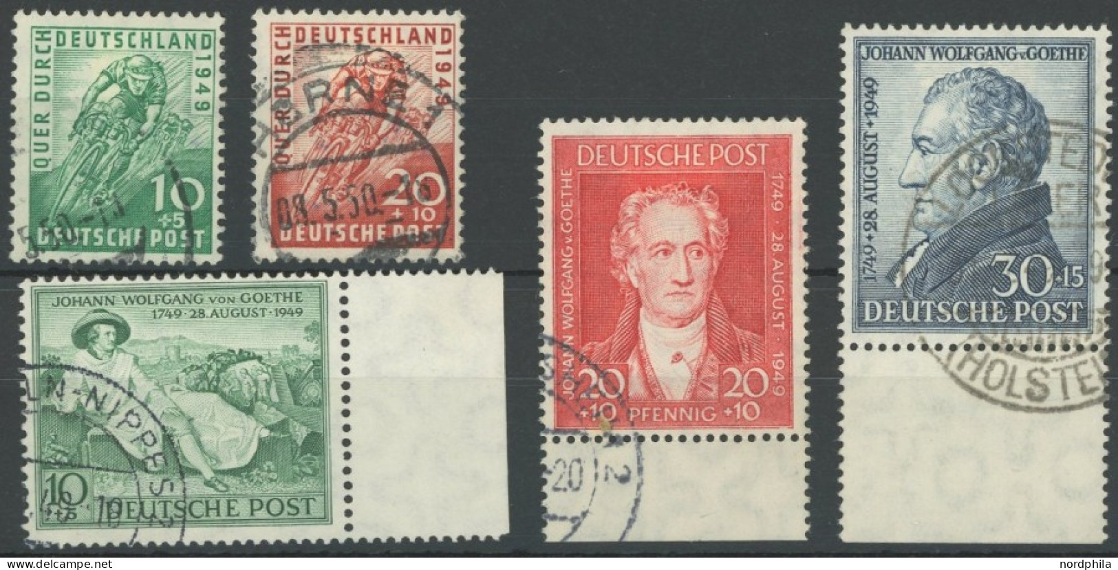 AMERIK. U. BRITISCHE ZONE 106-10 O, 1949, Radrennen Und Goethe, 2 Prachtsätze, Mi. 75.- - Sonstige & Ohne Zuordnung