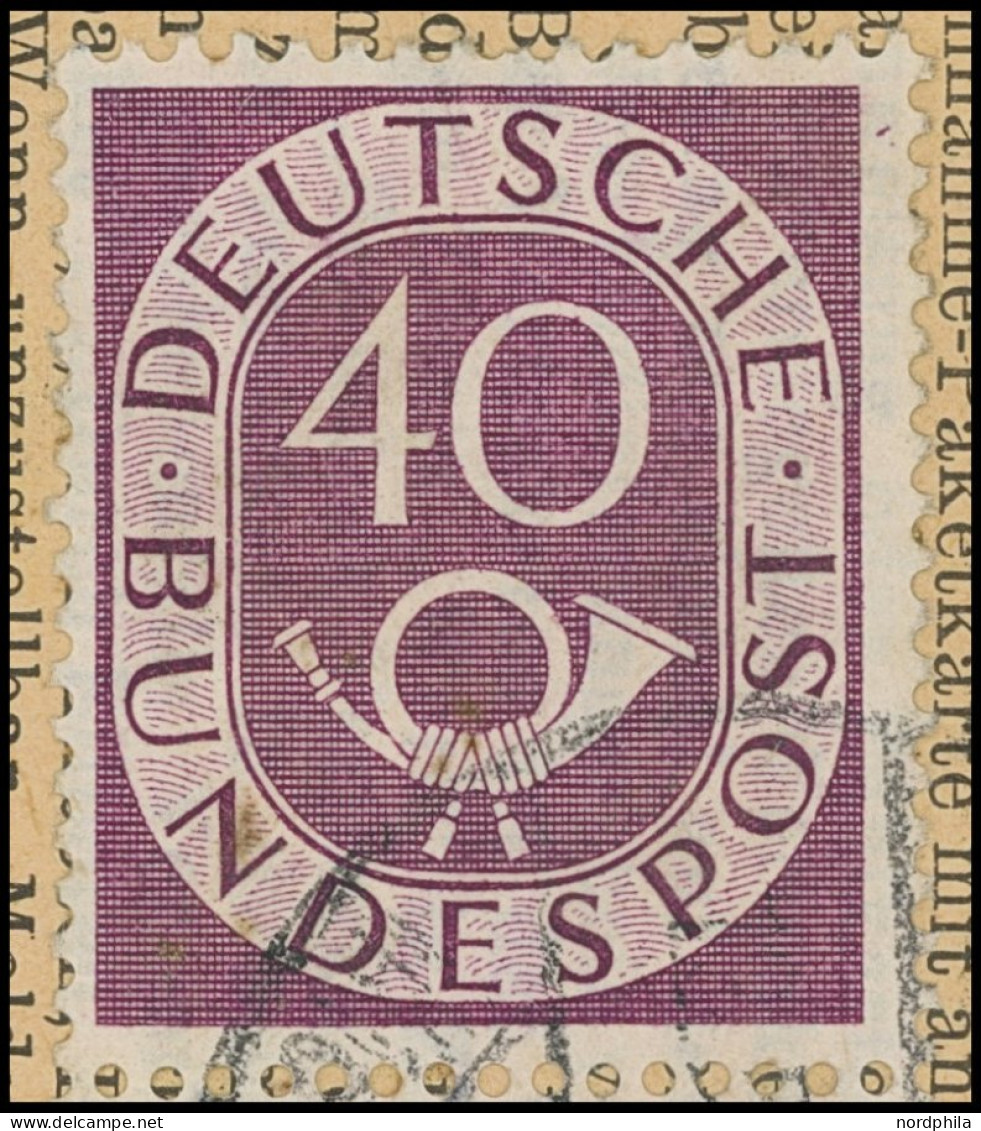 BUNDESREPUBLIK 133II BRIEF, 1951, 40 Pf. Posthorn Mit Abart Kurzer Schräger Strich In Markenfarbe Oben Im Rechten Marken - Lettres & Documents