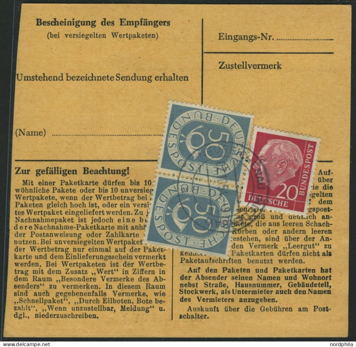 BUNDESREPUBLIK 134 Paar BRIEF, 1954, 50 Pf. Posthorn, 2 Waagerechte Paare (vorder- Und Rückseitig) Mit 20 Pf. Zusatzfran - Covers & Documents