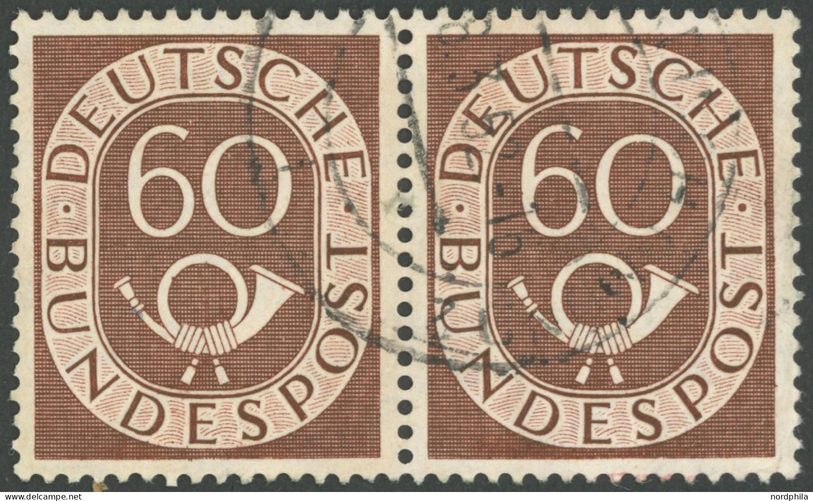 BUNDESREPUBLIK 135 Paar O, 1951, 60 Pf. Posthorn Im Waagerechten Paar, Normale Zähnung, Pracht, Mi. 250.- - Otros & Sin Clasificación