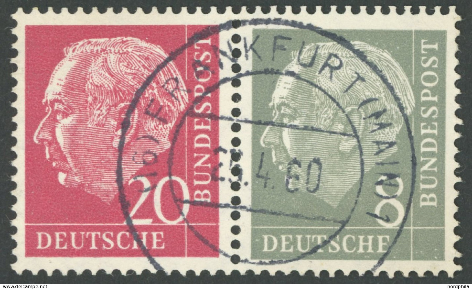 ZUSAMMENDRUCKE W 23YI O, 1960, Heuss Wz. Liegend 20 + 8, Erstauflage, Pracht, Fotobefund H.D. Schlegel, Mi. 600.- - Zusammendrucke