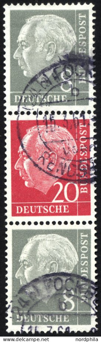 ZUSAMMENDRUCKE S 50YII O, 1960, Heuss Wz. Liegend 8 + 20 + 8, Nachauflage, Pracht, Gepr. Schlegel, Mi. 350.- - Zusammendrucke