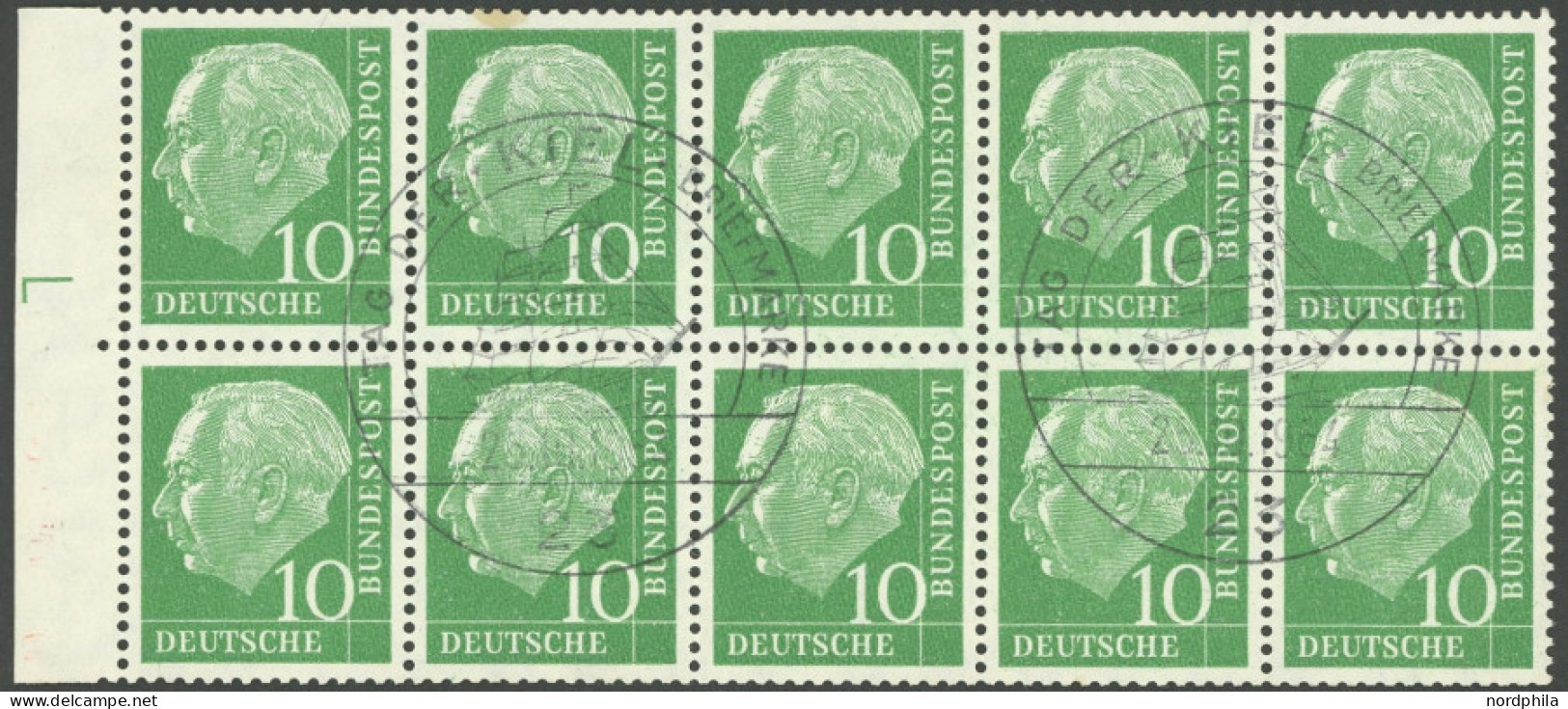 ZUSAMMENDRUCKE H-Blatt 10fa O, 1960, Heftchenblatt Heuss Lumogen Mit Grünem L, Heftchenzähnung, Feinst, Mi. 500.- - Se-Tenant