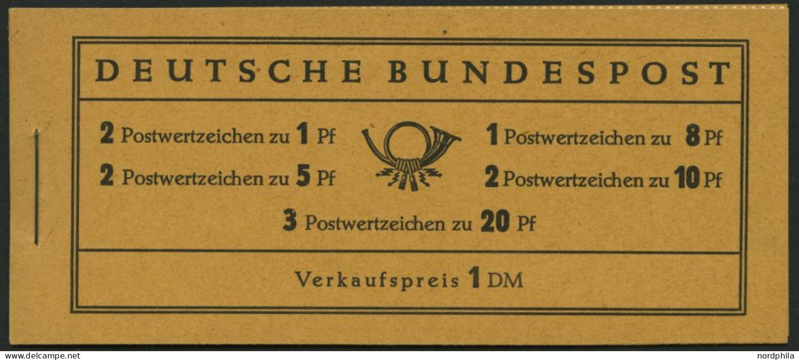 MARKENHEFTCHEN MH 4Xv , 1958, Markenheftchen Heuss/Ziffer, Deckel Dunkelchromgelb, Pracht, Mi. 100.- - Otros & Sin Clasificación