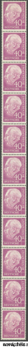 ROLLENMARKEN 188R , 1954, 40 Pf. Heuss Im Elferstreifen, Postfrisch, Pracht, Mi. 160.- - Rollenmarken