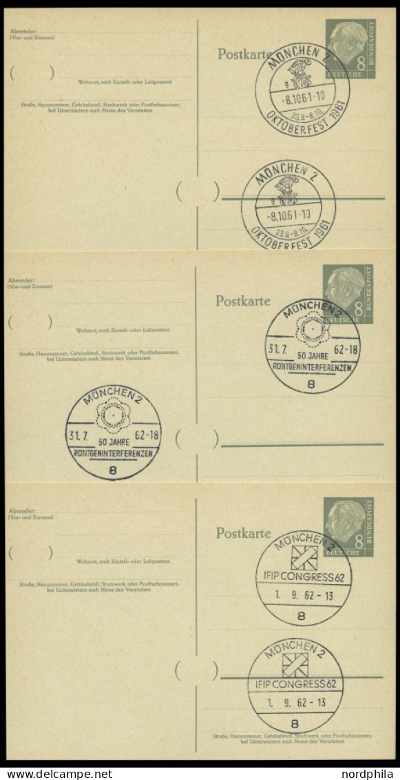 GANZSACHEN P 36 BRIEF, 1961, 8 Pf. Heuss Mit Postfachnummer Statt Postschließfachnummer, 6 Leer Gestempelte Karten Mit V - Other & Unclassified