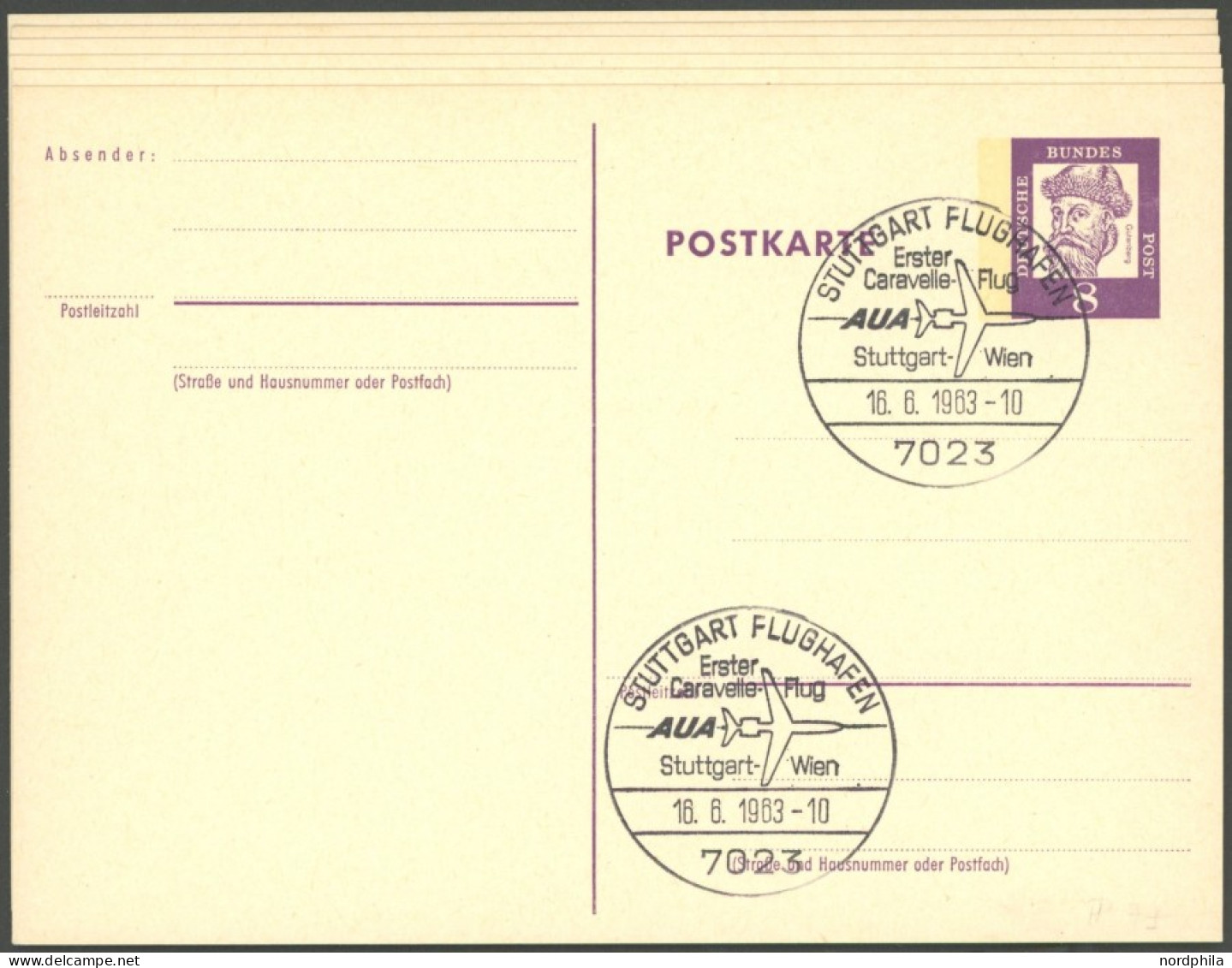 GANZSACHEN P 73 BRIEF, 1962, 8 Pf. Gutenberg, In Grotesk-Schrift, 6 Postkarten Leer Gestempelt Mit Verschiedenen Sonders - Autres & Non Classés
