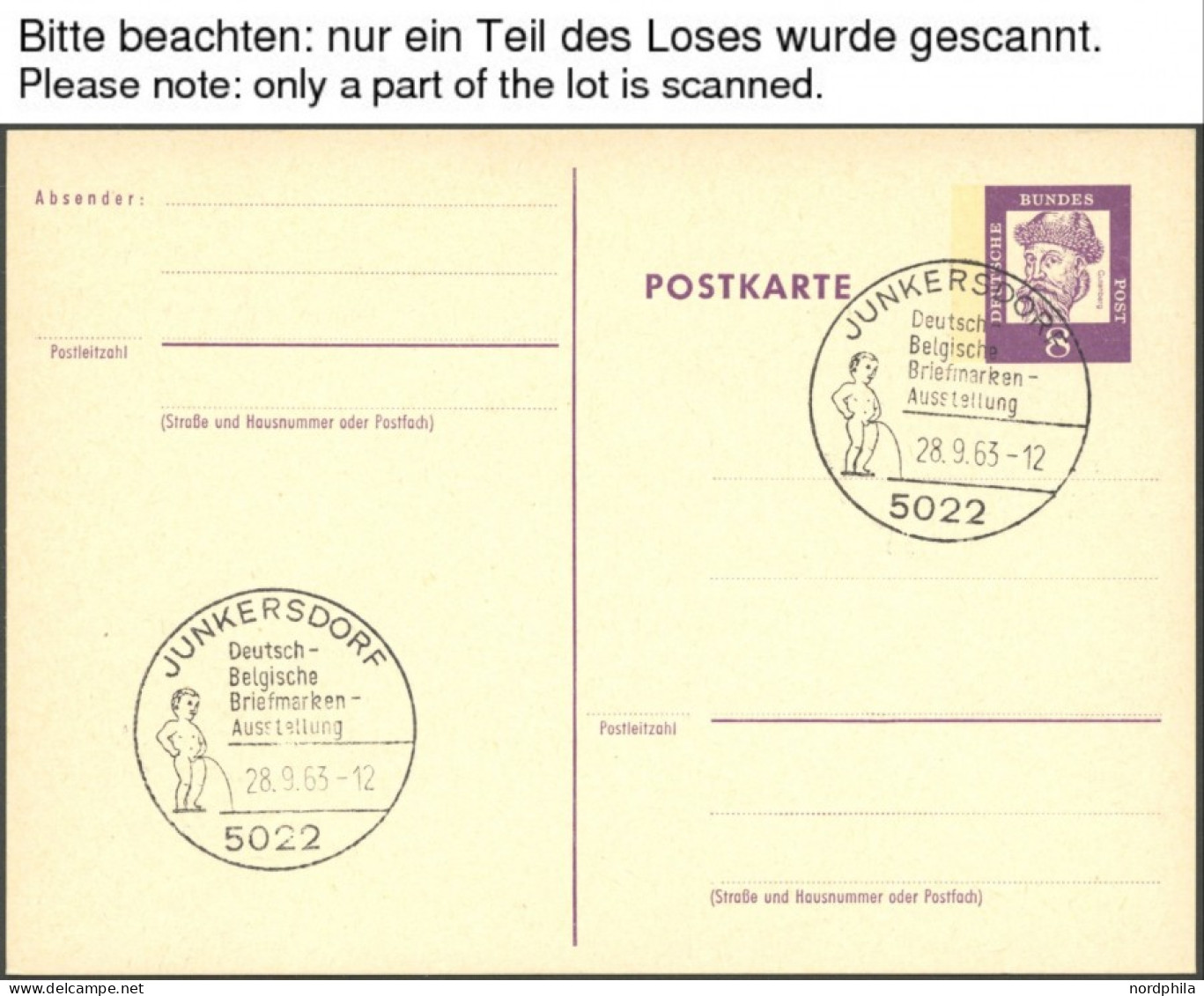 GANZSACHEN P 73 BRIEF, 1962, 8 Pf. Gutenberg, In Grotesk-Schrift, 68 Postkarten Leer Gestempelt Mit Verschiedenen Sonder - Autres & Non Classés