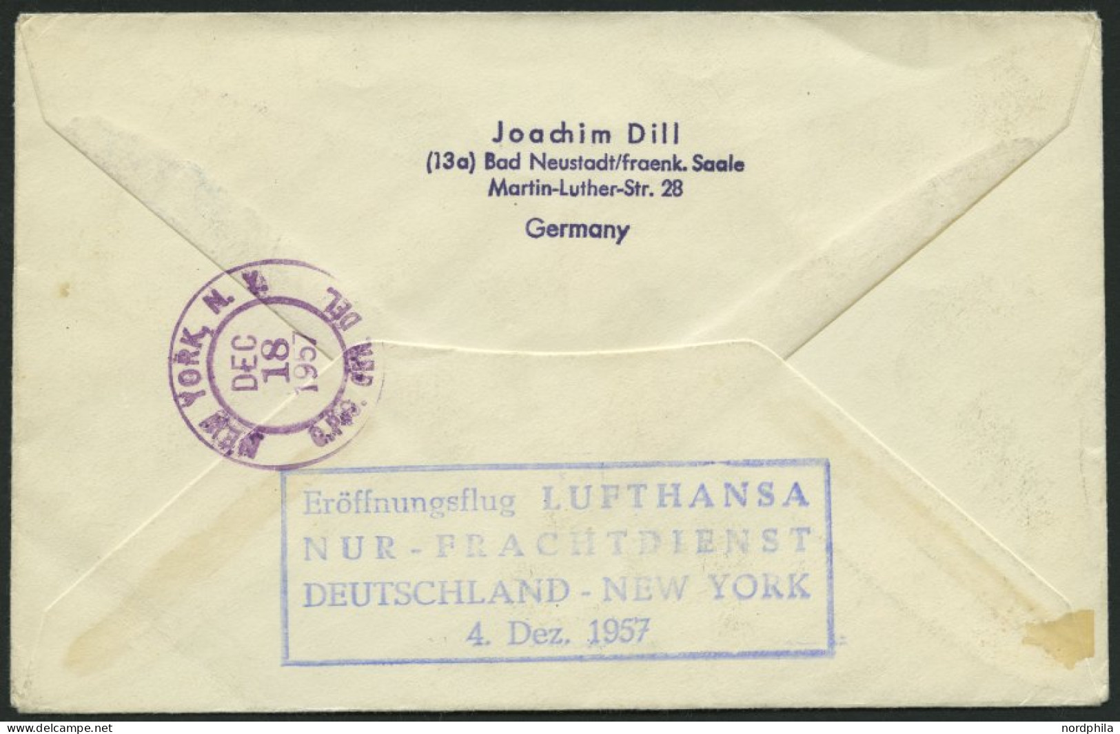 DEUTSCHE LUFTHANSA Brief , 4.12.1957, Deutschland-New York, Nur Frachtdienst, Prachtbrief - Briefe U. Dokumente