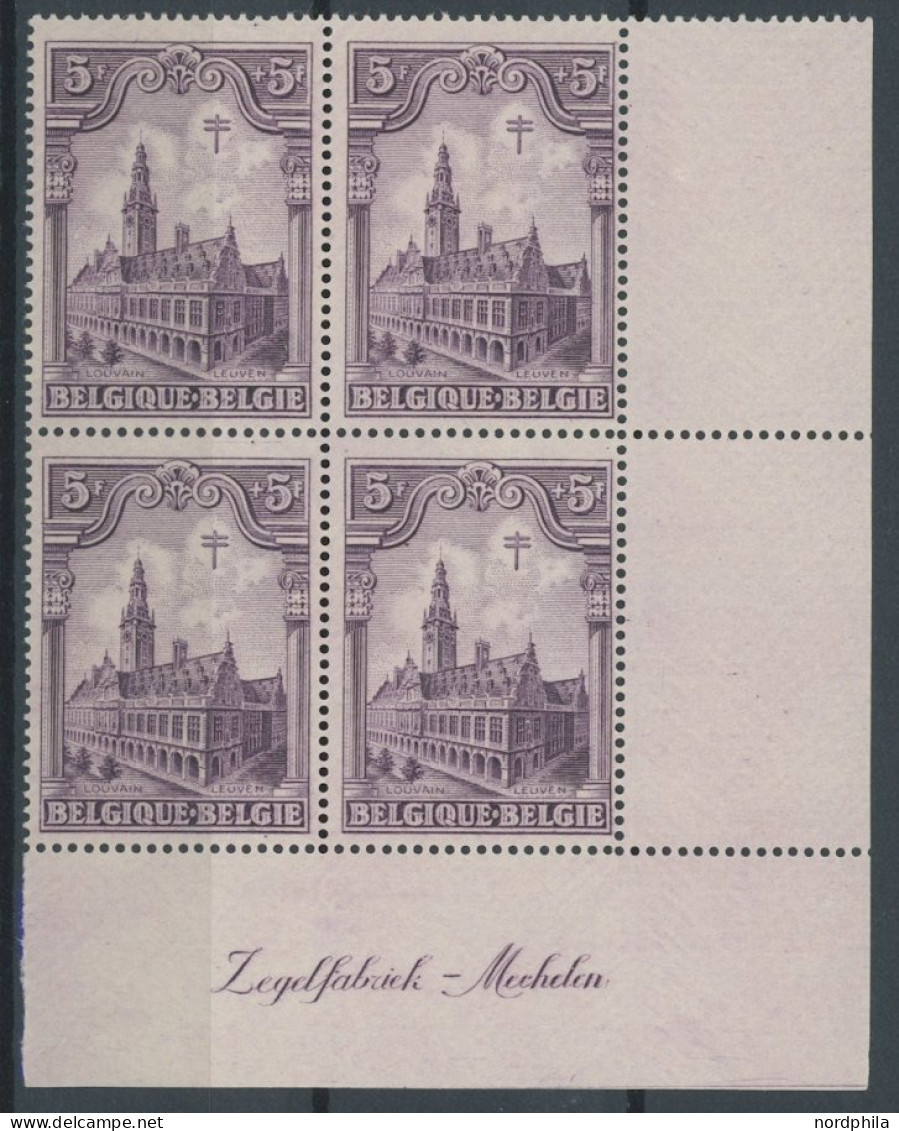 BELGIEN 244-49 VB , 1928, Kathedralen In Viererblocks, Mi.Nr. 248/9 Aus Der Bogenecke, Postfrisch, Pracht, Mi. 400.- - Other & Unclassified