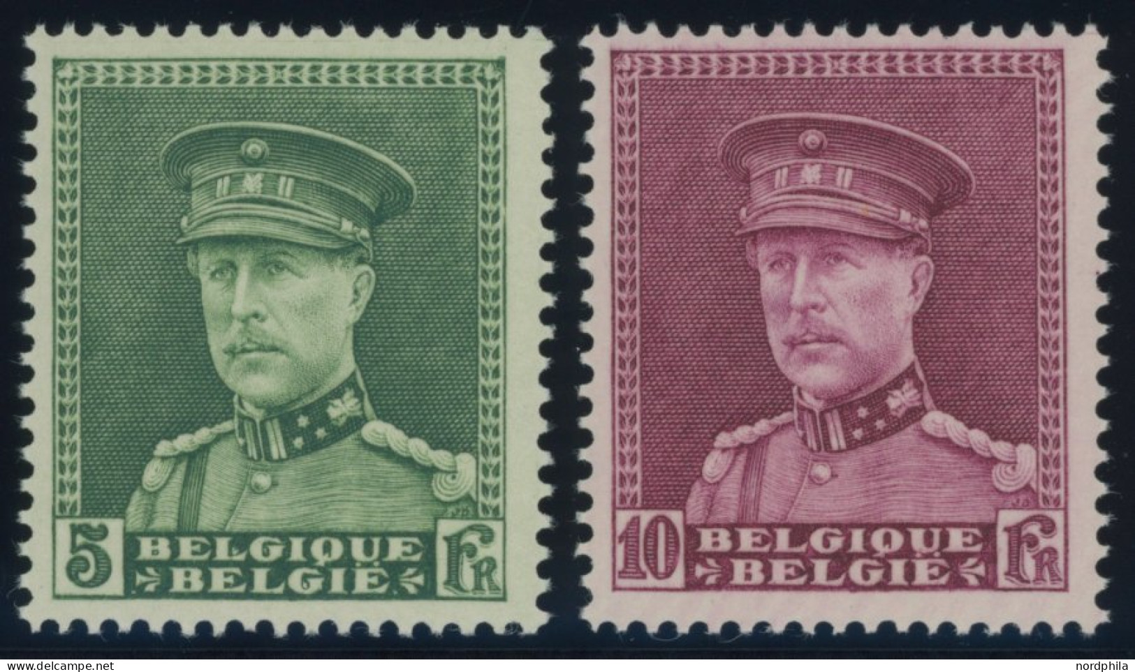 BELGIEN 312/3 , 1931, 5 Und 10 Fr. König Albert I Mit Schirmmütze, Postfrisch, 2 Prachtwerte, Mi. 290.- - Autres & Non Classés