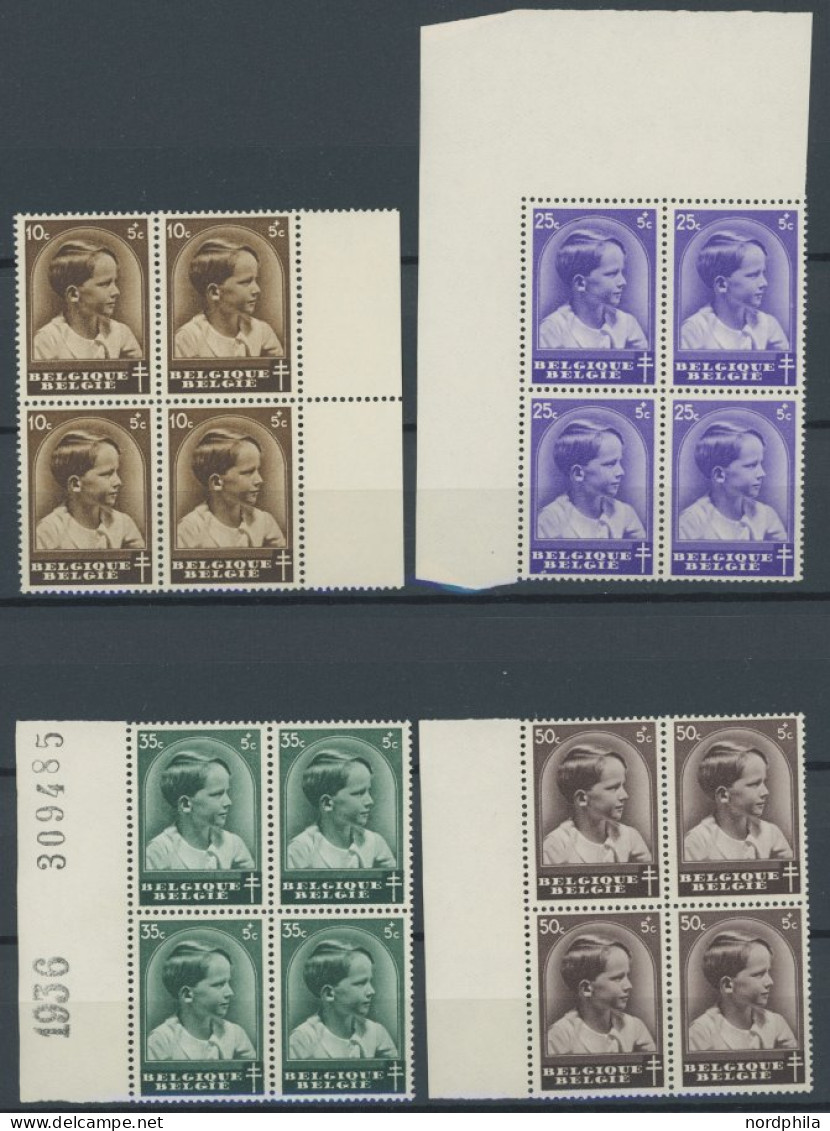BELGIEN 434-42 VB , 1936, Tuberkulose In Randviererblocks, Postfrisch, Pracht, Mi. 115.20 - Sonstige & Ohne Zuordnung