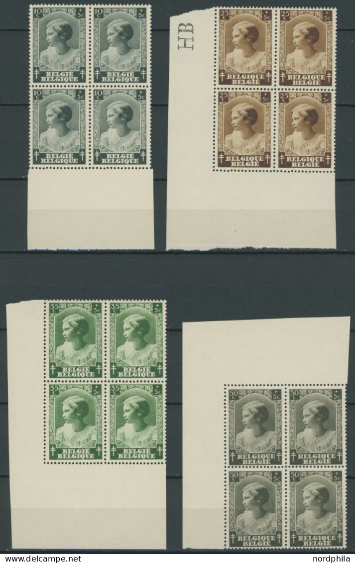 BELGIEN 457-64 VB , 1937, Tuberkulose In Randviererblocks, Postfrischer Prachtsatz, Mi. 100.- - Sonstige & Ohne Zuordnung