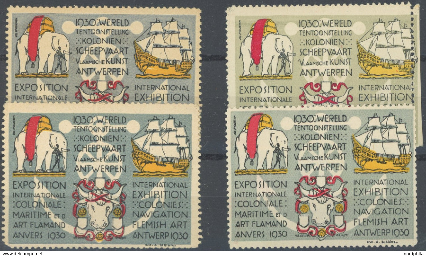 BELGIEN , , 1930, 4 Multicolor-Vignetten (dreisprachig) Antwerpen Internationale Ausstellung Für Seefahrt Und Kolonien,  - Sonstige & Ohne Zuordnung