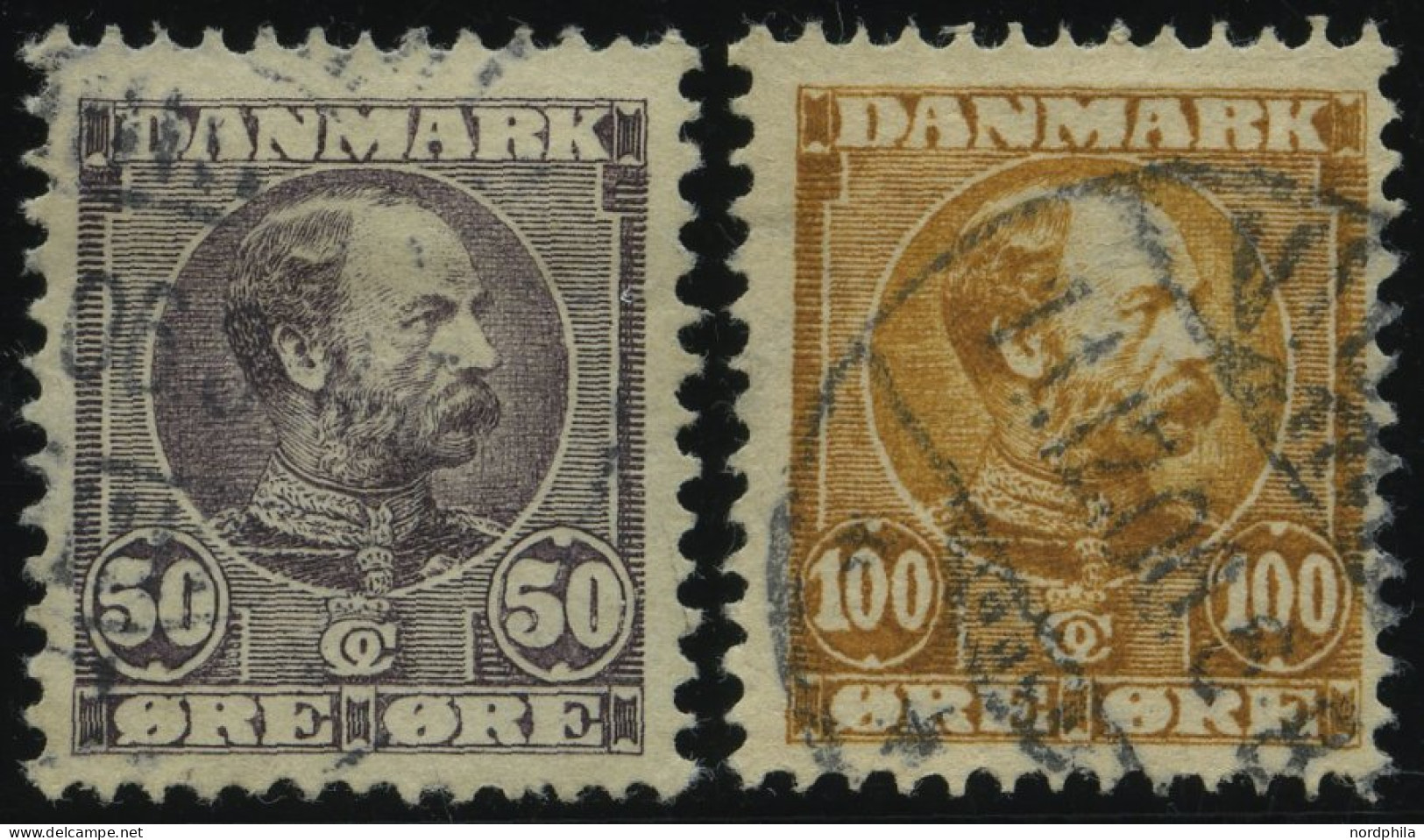 DÄNEMARK 51/2 O, 1905, 50 ø Dunkellila Und 100 ø Gelbbraun, 2 Prachtwerte, Mi. 80.- - Gebruikt
