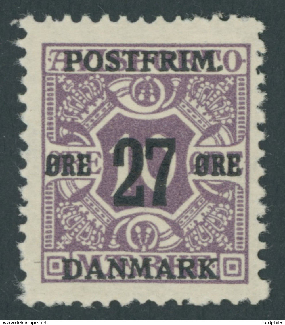 DÄNEMARK 88X , 1918, 27 Ø Auf 10 Ø Lila, Wz. 1Z, Falzrest, Pracht, Mi. 125.- - Other & Unclassified