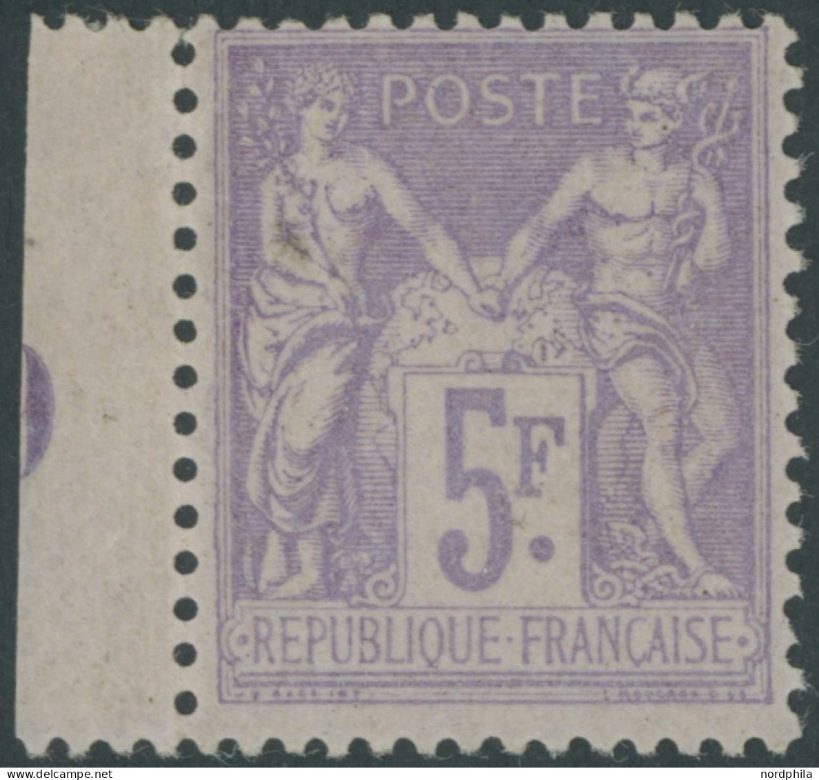 FRANKREICH 76 , 1877, 5 Fr. Violett Auf Helllila, Kleine Gummifreie Stelle, Pracht, Gepr. Pfenninger, Mi. (450.-) - Autres & Non Classés