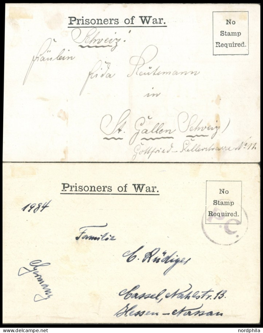 BRITISCHE MILITÄRPOST 1918/9, Prisoners Of War, 2 Zensierte Faltbriefe Nach Deutschland Bzw. In Die Schweiz, In Beiden L - ...-1840 Préphilatélie