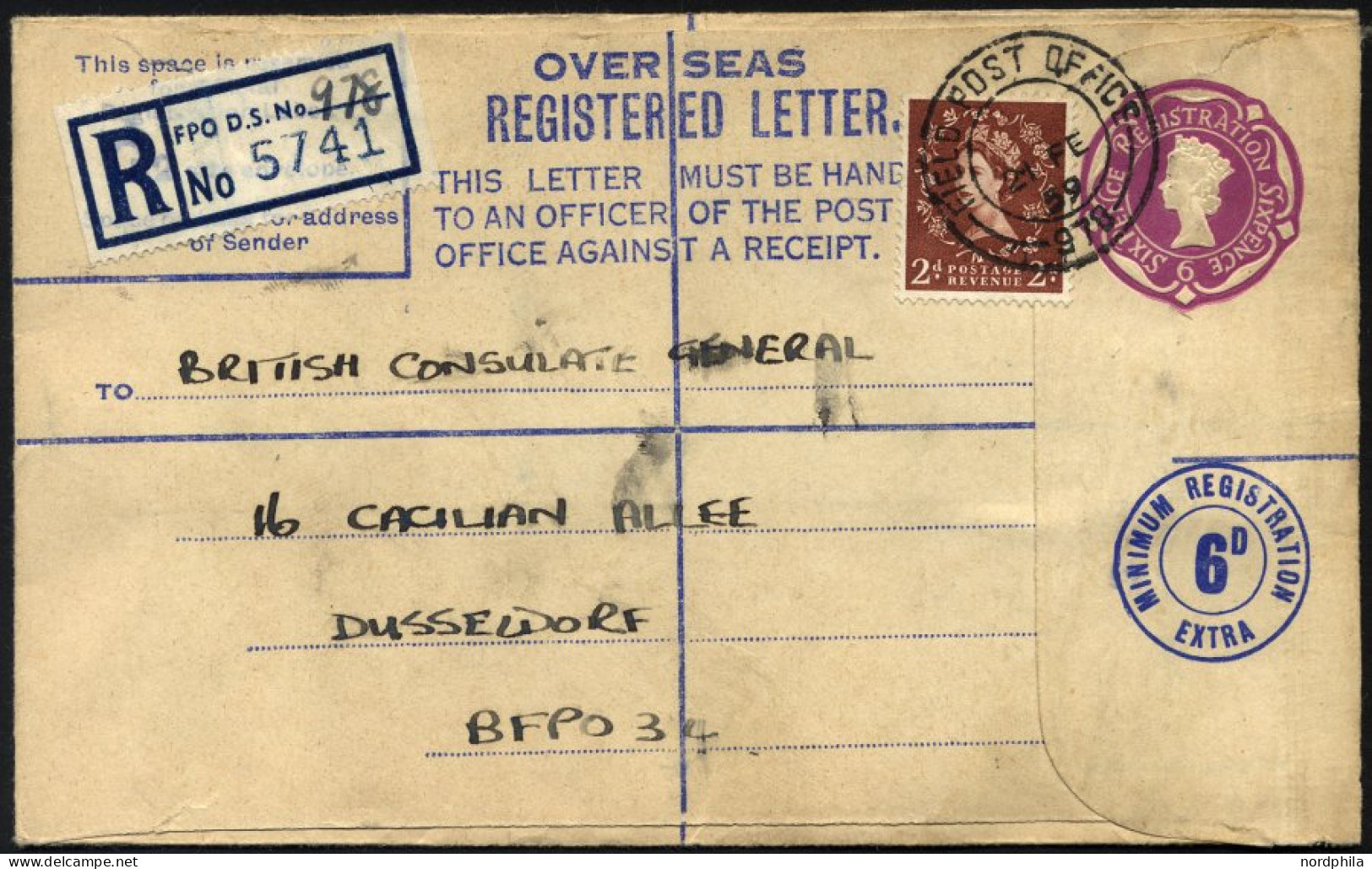 BRITISCHE MILITÄRPOST 321 BRIEF, 1959, 2 P. Hellbraun Mit K2 FIELD POST OFFICE/978 Auf Militärpost-Einschreibbrief Der B - Gebraucht