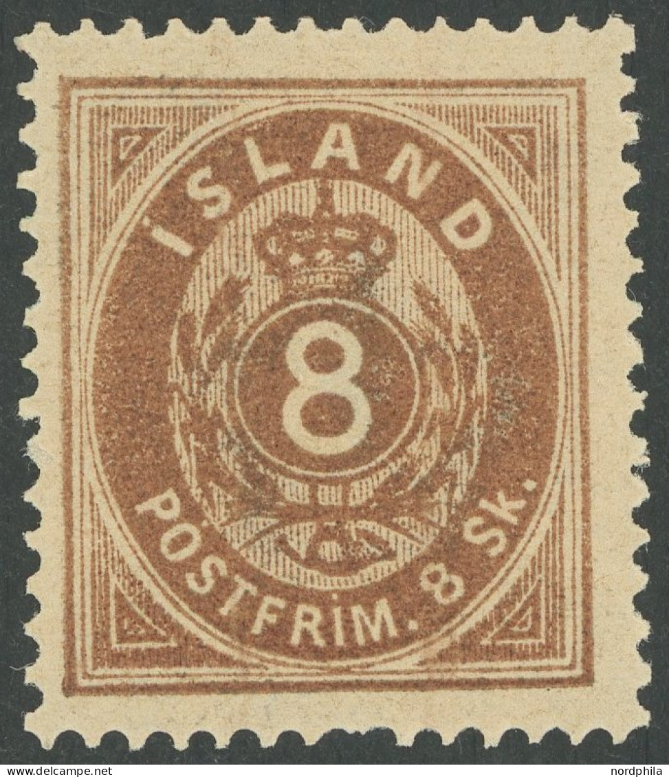 ISLAND 4A , 1873, 8 Sk. Braun, Gezähnt 14:131/2, Unten Ein Kurzer Zahn Sonst Postfrisch Pracht - Sonstige & Ohne Zuordnung