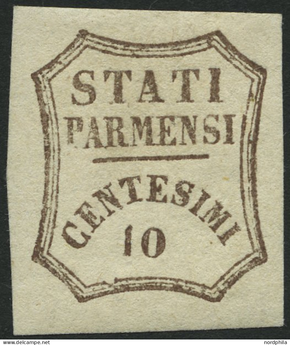 PARMA 13 , 1859, 10 C. Dunkelbraun, Falzreste, Breitrandig, Pracht, Signiert Thier Und Köhler, Mi. 750.- - Parme