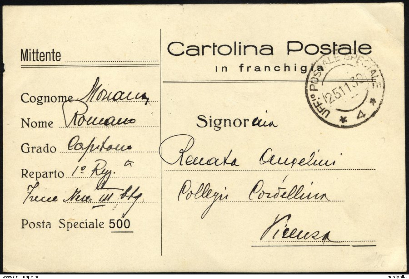 MILITÄRPOST 1938, Vordruck-Feldpostkarte Cartolina Postale/in Franchigia Mit Stempel Des Feldpostamtes No. 4 Und Entspre - Military Mail (PM)