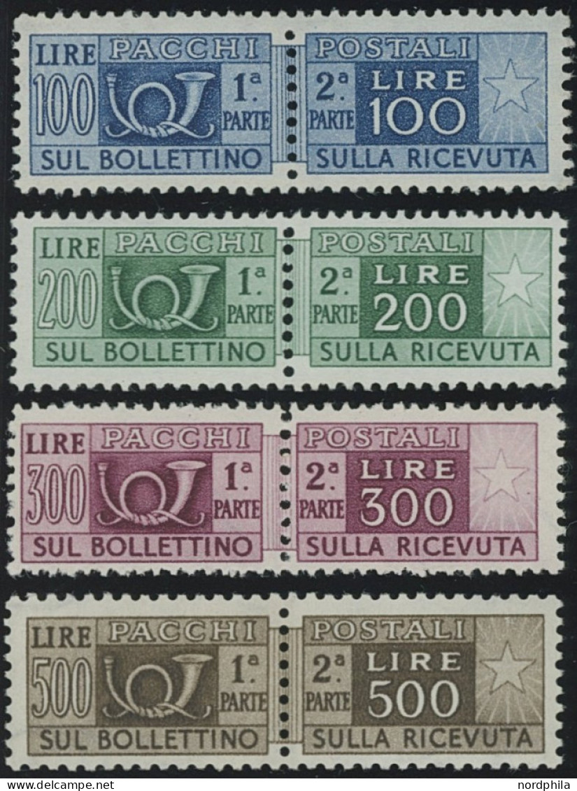 PAKETMARKEN Pa 66-80 , 1946/52, Posthorn/Wertziffer, Wz. 3, Prachtsatz, 300 L. Fotoattest Sorani, Mi. 2500.- - Postal Parcels