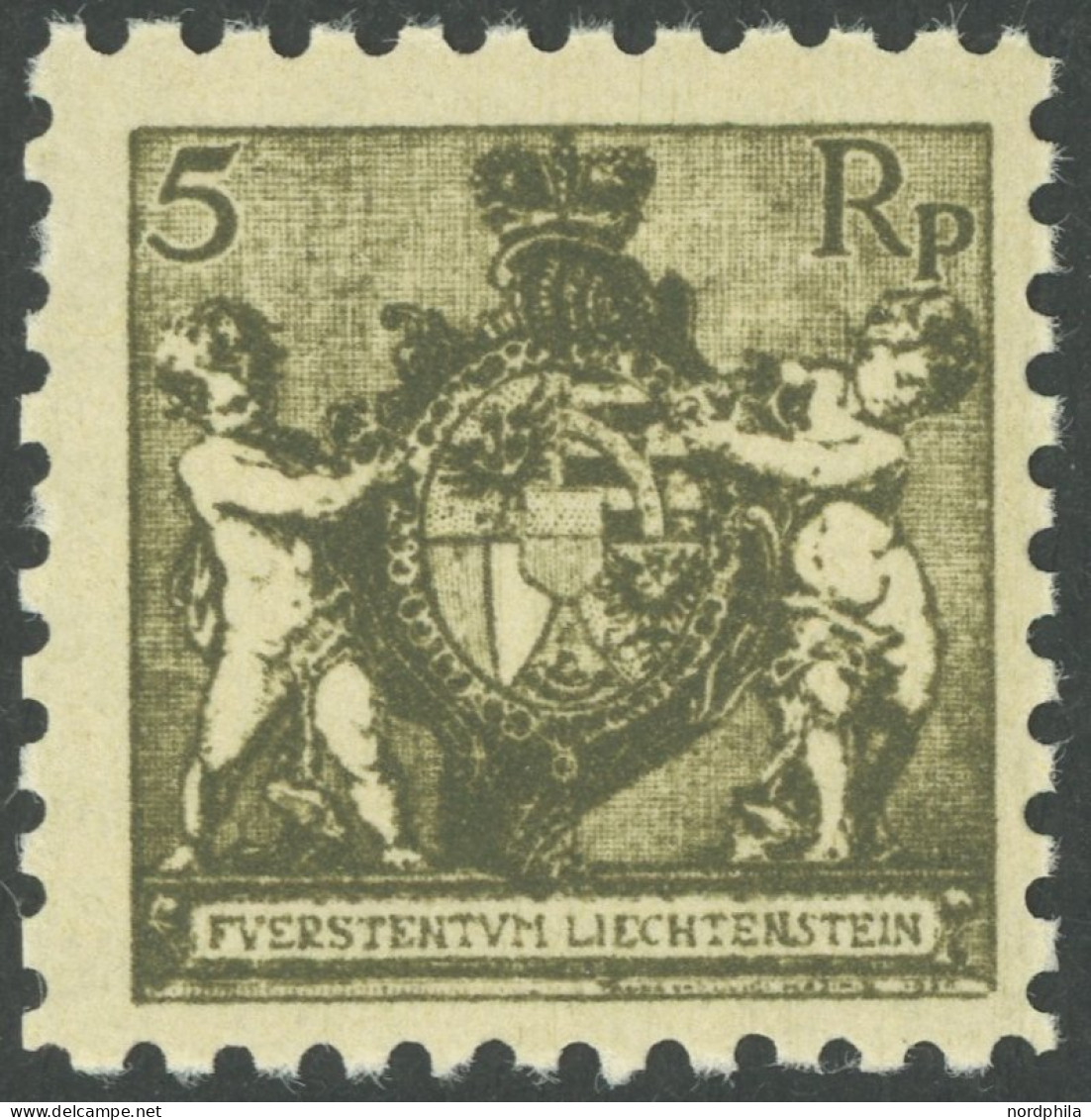 LIECHTENSTEIN 48A , 1921, 5 Rp. Schwarzbräunlicholiv, Gezähnt L 91/2, üblich Gezähnt, Postfrisch, Pracht, Mi. 280.- - Otros & Sin Clasificación