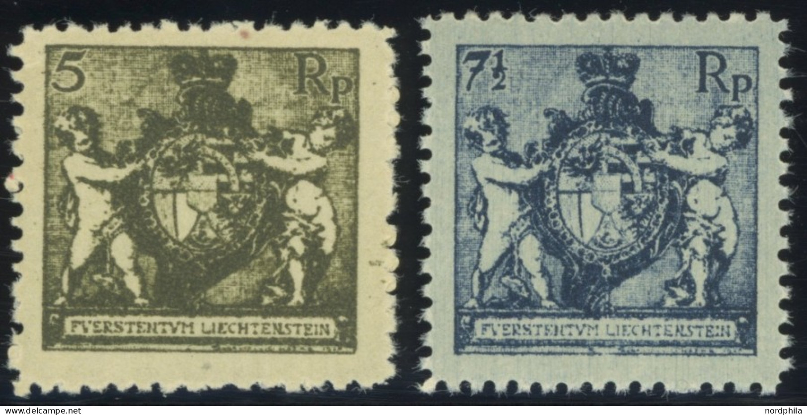 LIECHTENSTEIN 48/9B , 1921, 5 Rp. Schwarzbräunlilcholiv Und 71/2 Rp. Schwarzblau, Gezähnt L 121/2, Postfrisch, 2 Prachtw - Otros & Sin Clasificación