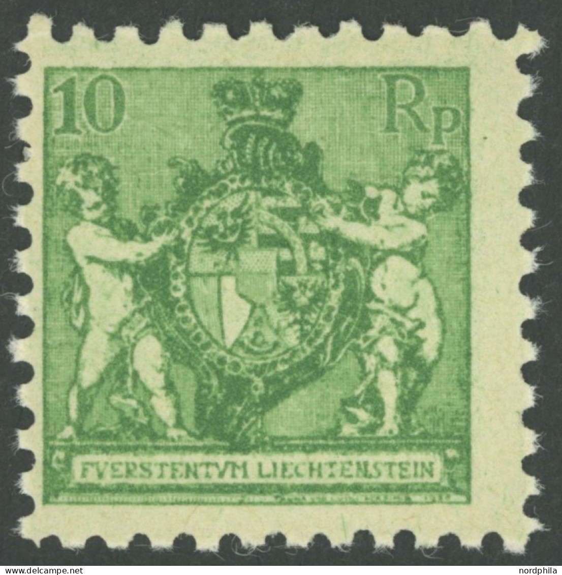 LIECHTENSTEIN 50A , 1921, 10 Rp. Dunkelgelblichgrün, Gezähnt L 91/2, Postfrisch, Pracht, Mi. 85.- - Other & Unclassified