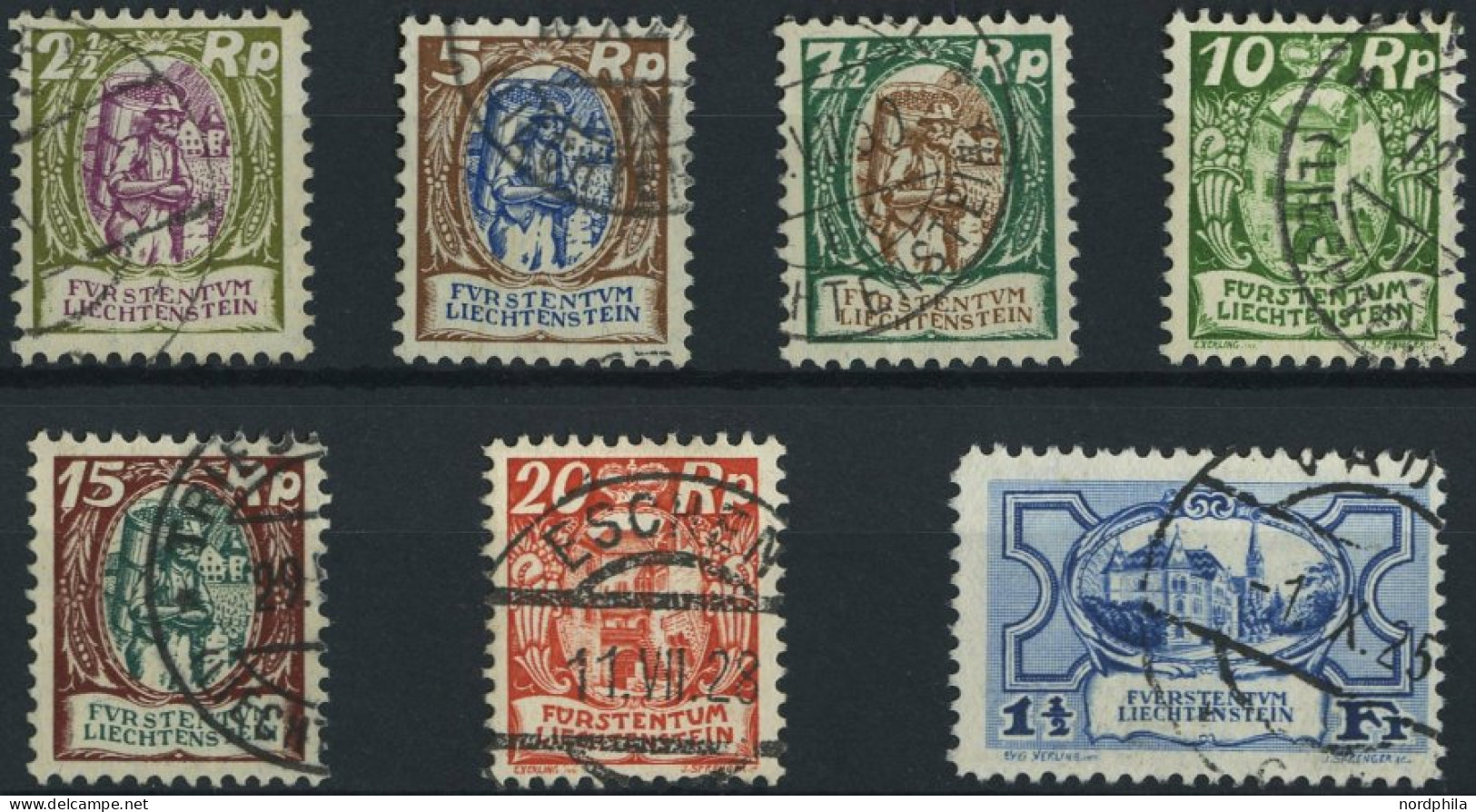 LIECHTENSTEIN 65-71 O, 1924, Freimarken, 7 Prachtwerte, Mi. 194.- - Otros & Sin Clasificación