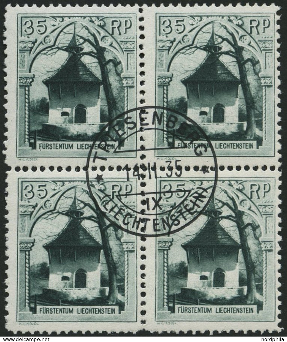 LIECHTENSTEIN 100C VB O, 1930, 35 Rp. Rofenbergkapelle, Gezähnt L 111/2:101/2, Im Zentrisch Gestempelten Viererblock, Pr - Otros & Sin Clasificación