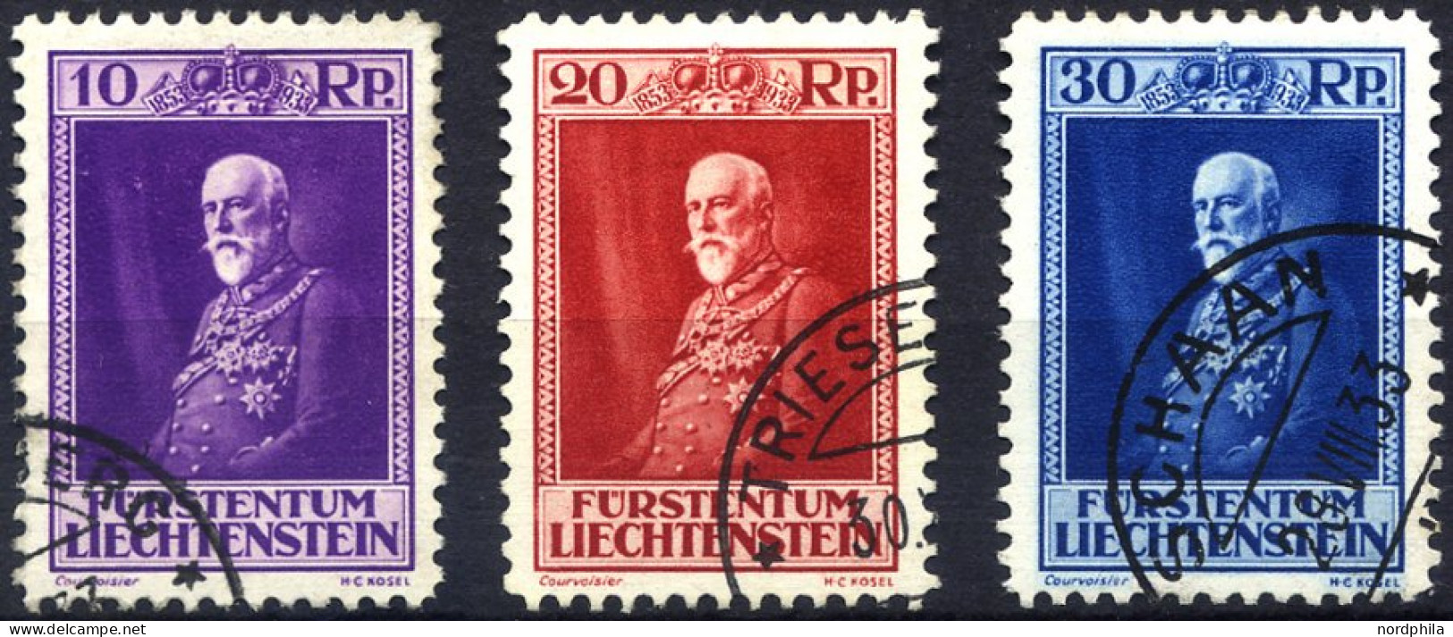 LIECHTENSTEIN 122-24 O, 1933, 80. Geburtstag, Prachtsatz, Mi. 150.- - Andere & Zonder Classificatie