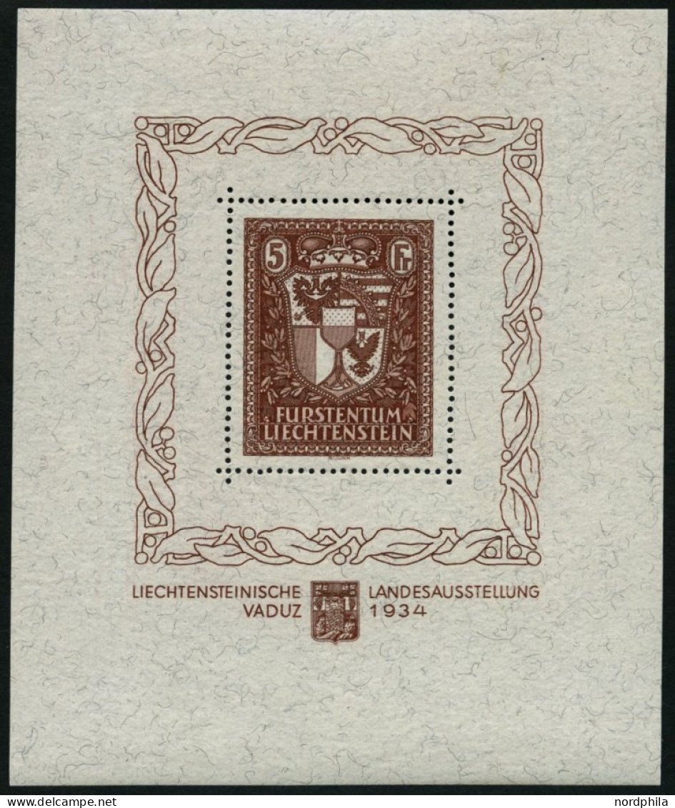 LIECHTENSTEIN Bl. 1 , 1934, Block Landesausstellung, Pracht, Fotoattest Marxer, Mi. 2600.- - Andere & Zonder Classificatie