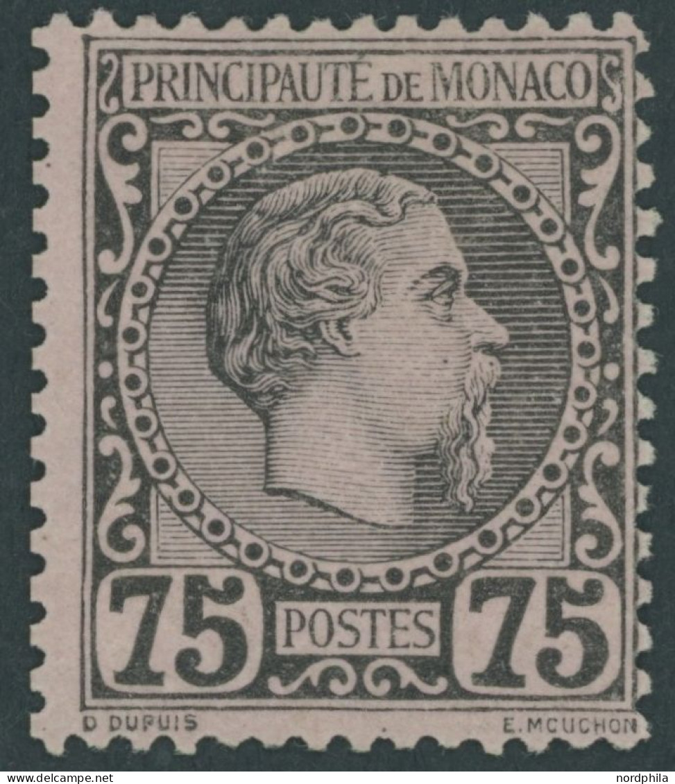 MONACO 8 , 1885, 75 C. Schwarz Auf Rosa, Falzreste, Pracht, Mi. 250.- - Andere & Zonder Classificatie