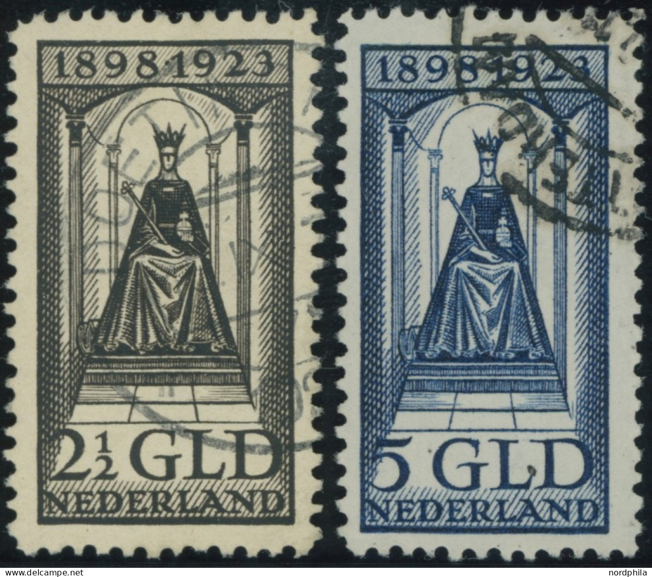 NIEDERLANDE 132/3 O, 1923, 2.50 Und 5 G. 25 Jahre Regentschaft, 2 Prachtwerte, Mi. 450.- - Autres & Non Classés