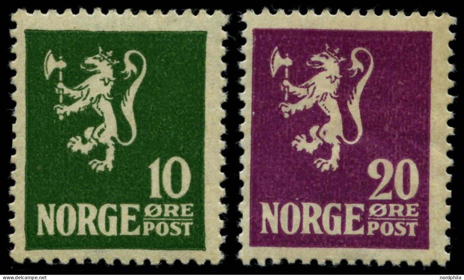 NORWEGEN 105/6 , 1922/3, 10 Und 20 Ø Wappenlöwe, 2 Prachtwerte, Mi. 140.- - Gebruikt