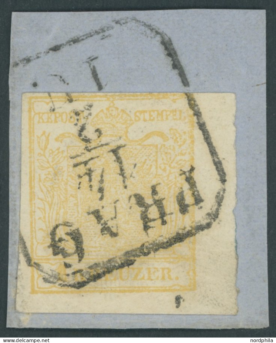 ÖSTERREICH BIS 1867 1Yb BrfStk, 1854, 1 Kr. Ockergelb, Maschinenpapier, Type Ib, Rechtes Randstück 4,5 Mm, R4 PRAG, Oben - Autres & Non Classés