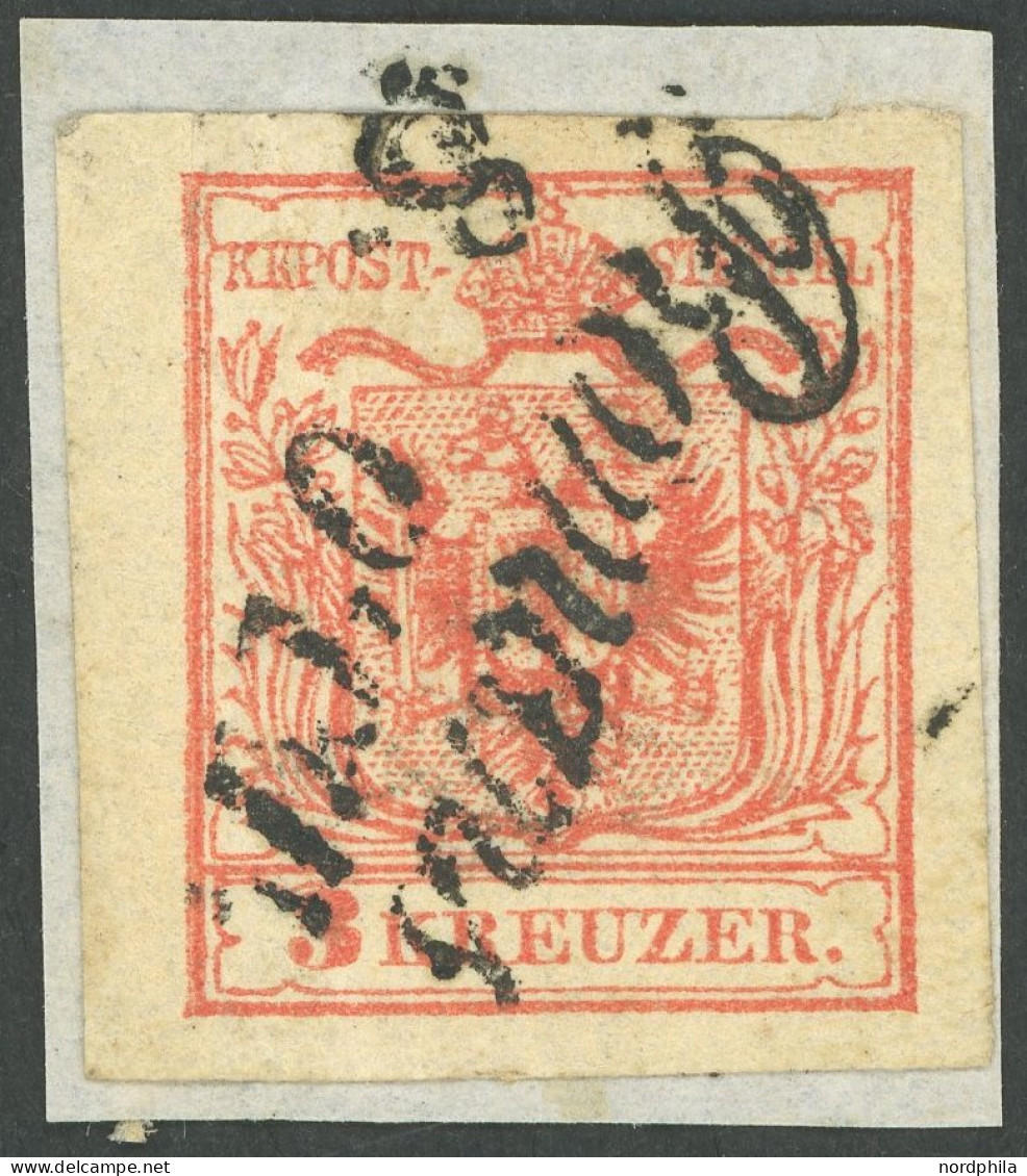 ÖSTERREICH BIS 1867 3X BrfStk, 1850, 3 Kr. Rot, Handpapier, L2 ROMANS, Kabinettbriefstück - Andere & Zonder Classificatie