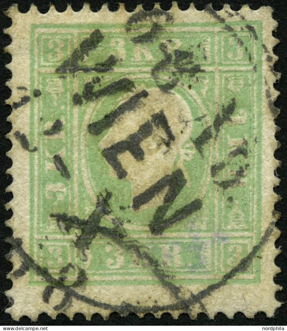 ÖSTERREICH 12b O, 1859, 3 Kr. Bläulichgrün, Pracht, Mi. 220.- - Gebruikt